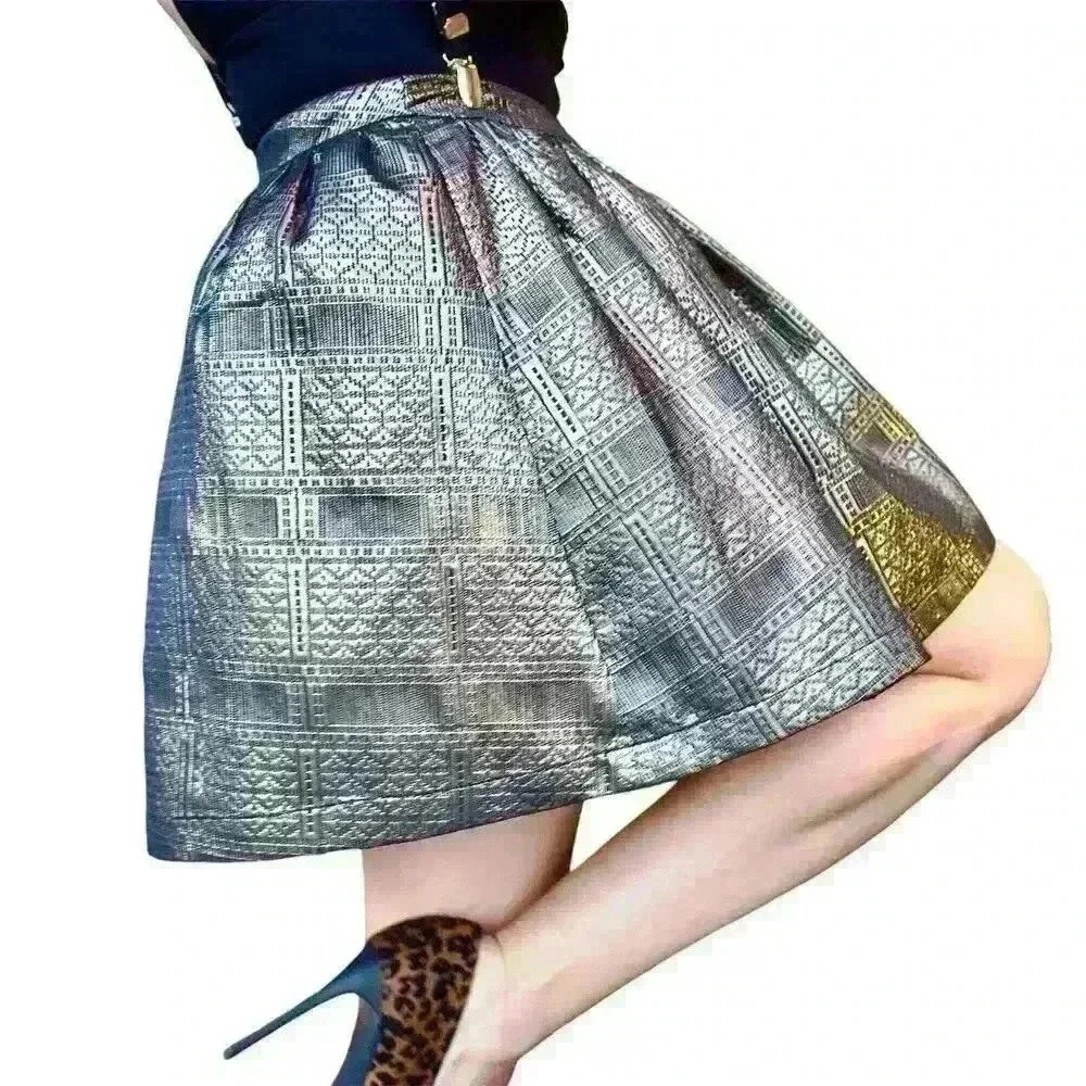 Topshop Womens Gold Black Mini Skirt Sz2 Metallic Bubble Club Night Out Y2K - Picture 4 of 16